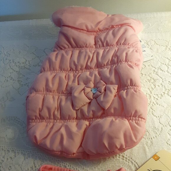 Lot of 2. Bond Co. (S) Pink Polka Dot Dress & Simply Dog Pink Puffy Quilted Coat - Picture 2 of 5